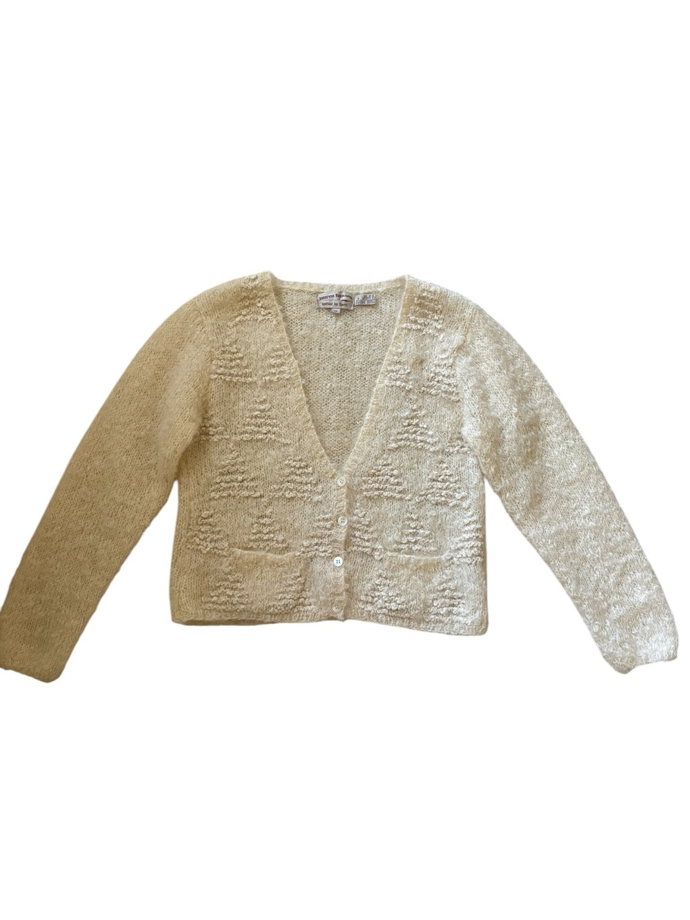 VTG Lauren Hansen Hand Knitted Mohair Wool Cardigan Cream Fuzzy Sweater M - Picture 2 of 15